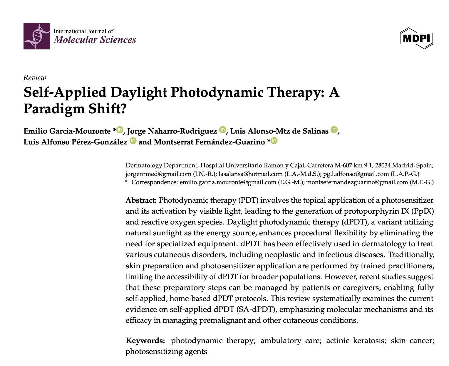 Terapia fotodinamica autoadministrada